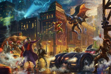  Chevalier Tableau - Le chevalier noir sauve le film hollywoodien de Gotham City Thomas Kinkade
